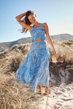 FatFace Blue Marina Abstract Maxi Skirt