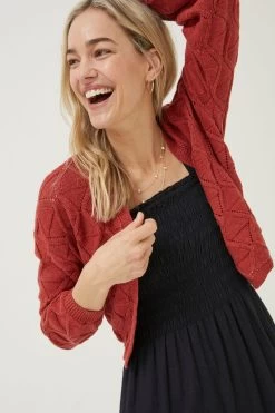 FatFace Red Anna Pointelle Cardigan -Fashion Clothing Store U04523s3