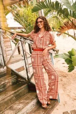 FatFace Natural Scarf Print Palazzo Trousers