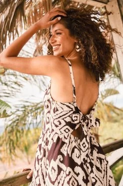 FatFace Julien Ikat Linen Midi Brown Dress -Fashion Clothing Store U04540s4