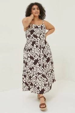 FatFace Julien Ikat Linen Midi Brown Dress -Fashion Clothing Store U04540s7