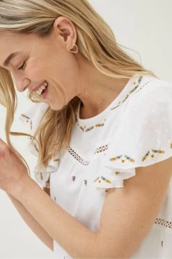 FatFace Natural Leah Embroidered Top -Fashion Clothing Store U04558s5