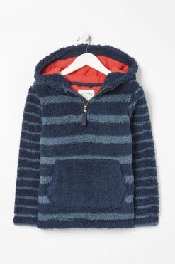 FatFace Blue Stripe Fleece Popover Hoodie -Fashion Clothing Store U80694s4